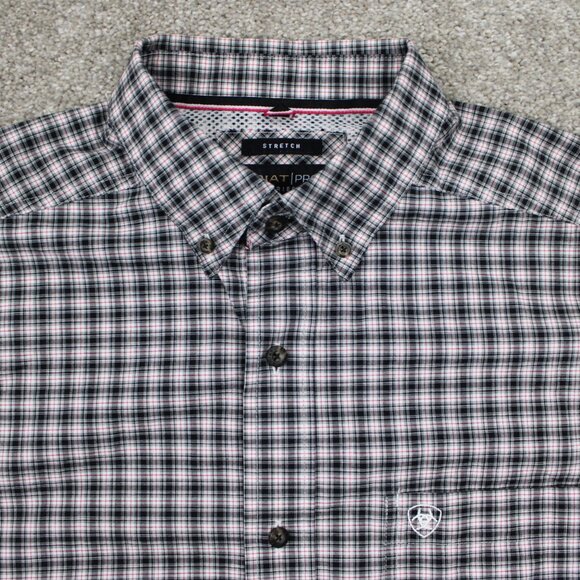 Ariat Pro Series Stretch Shirt Mens Large Black/White/Red Plaid L/S Cotton Blend - Picture 5 of 13